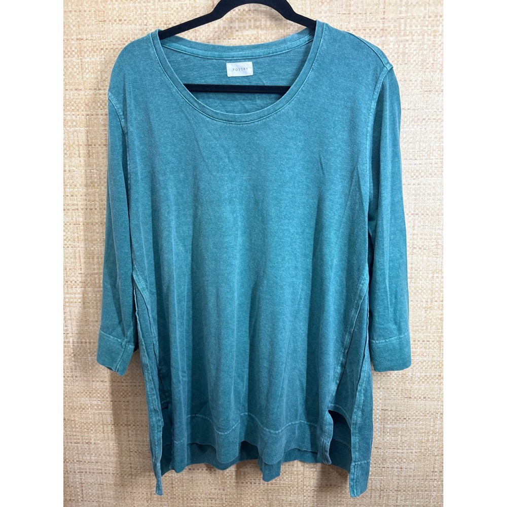 Poetry Hemp Organic Cotton Teal 3/4 Sleeve Tunic Top US 14